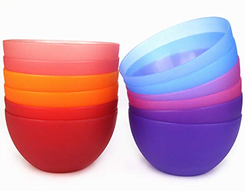 Product Cover Plastic Bowls set of 12 - Unbreakable and Reusable 32oz/6 inch Plastic Cereal/Soup/Salad Bowls in 6 Assorted Color | Dishwasher Safe, BPA Free