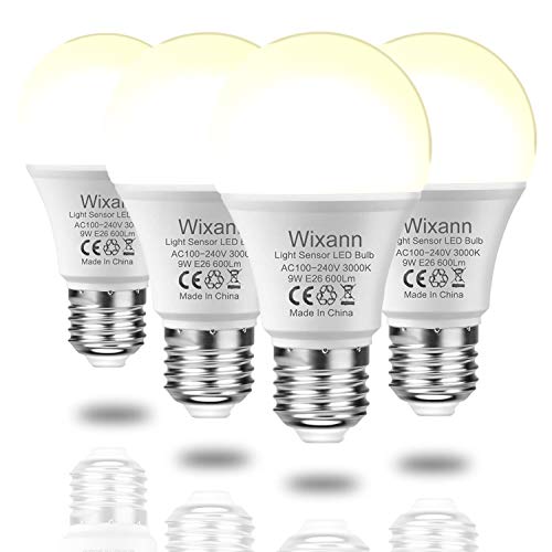 Product Cover Dusk to Dawn A19 LED Light Bulb, Built in Light Sensor, 3000K Warm White, E26, AC120V,Automatic On/Off Indoor/Outdoor Yard Porch Patio Garden (4 Pack) by Wixann