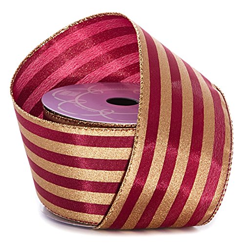 Product Cover Burgundy Gold Striped Christmas Ribbon - 2 1/2