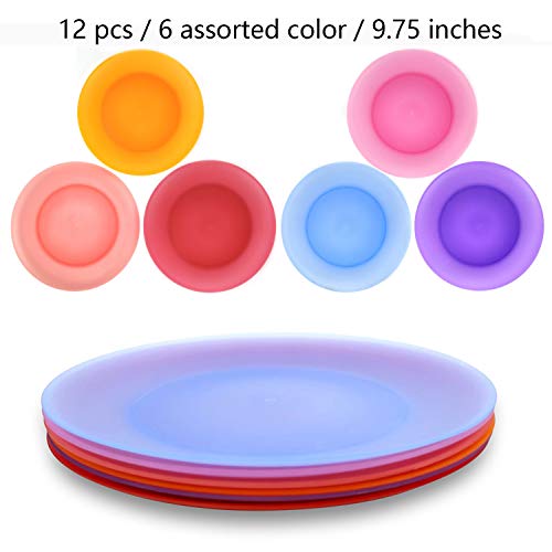 Product Cover Everyday Plates set of 12 - Unbreakable and Reusable 10 inch Plastic Dinner Plates, 6 Assorted Color | Dishwasher Safe,BPA Free