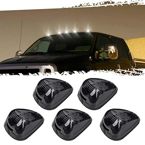 Product Cover 5pcs Black Smoked Lens White LED Cab Roof Top Marker Lamp Clearance Running Light For 1999-2016 Ford E/F (Smoked Lens with White LED)