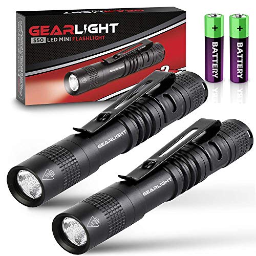 Product Cover GearLight LED Mini Flashlights S50 [2 PACK] with Batteries - Small EDC Flashlight with Clip - AAA Pocket Pen Light for Inspection, Work, Repair