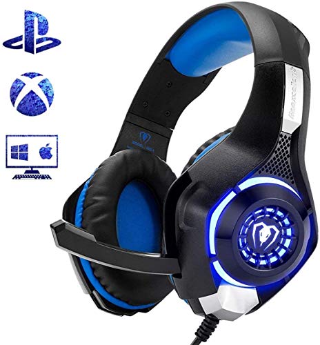 Product Cover Beexcellent Gaming Headset for PS4 Xbox One PC Mac Controller Gaming Headphone with Crystal Stereo Bass Surround Sound, LED Light & Noise-Isolation Microphone