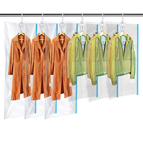Product Cover MRS BAG Hanging Vacuum Storage Bags 6 Pack (3Jumbo(57x27.6'') + 3Short(41.3x27.6'')) Space Saver Bag Dress Cover with Hook for Coats, Jackets, Clothes & Closet Storage - Hand Pump Included