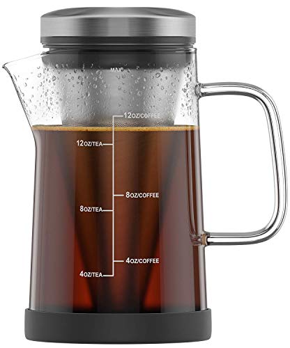 Product Cover Hot Brew Coffee Maker/Tea Infuser Pitcher - Glass Coffee Tea Brewer Makes the Perfect Cup of Coffee or Tea. 12oz With a Cone Filter to Perfectly Brew Hot Beverages
