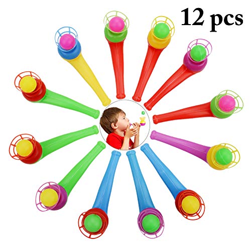 Product Cover Coxeer Pipe Ball Toys, 12PCS Assorted Color Magic Blowing Pipe Whistles Floating Blow Ball Toys for Kids Toys Party Favors