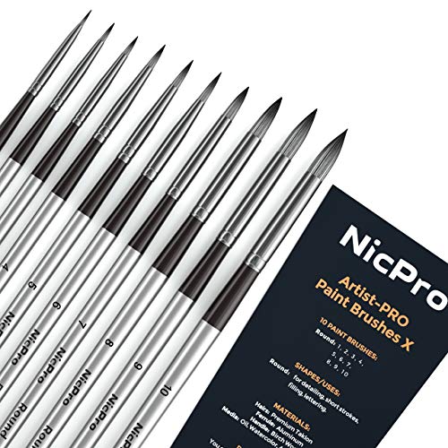 Product Cover Nicpro 10 PCS Round Paint Brush Set Artist Painting Brushes for Watercolor Acrylic Oil, Art Paintbrush
