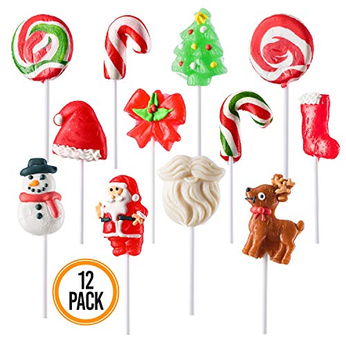 Product Cover Holiday-Themed Lollipops (12 Pack) Great for Christmas Goody Bag Fillers or Christmas Stocking Stuffers