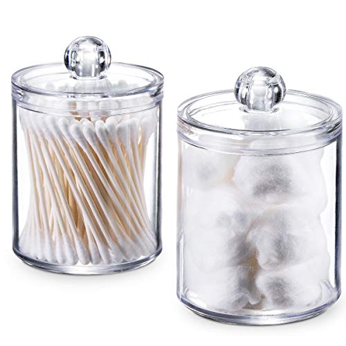 Product Cover SheeChung Qtip Dispenser Apothecary Jars Bathroom - Qtip Holder Storage Canister Clear Plastic Acrylic Jar for Cotton Ball,Cotton Swab,Q-Tips,Cotton Rounds (2 Pack of 10 Oz.，Small)