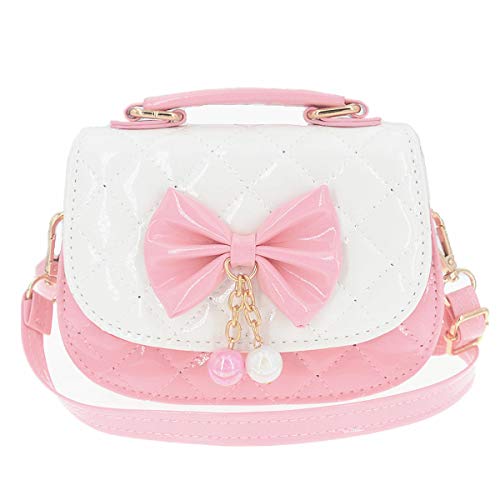 Product Cover JUNOAI Little Girls Crossbody Purses for Kids - Toddler Mini Cute Princess Handbags Shoulder Messenger Bag Toys Gifts (Bowknot Pink&White)