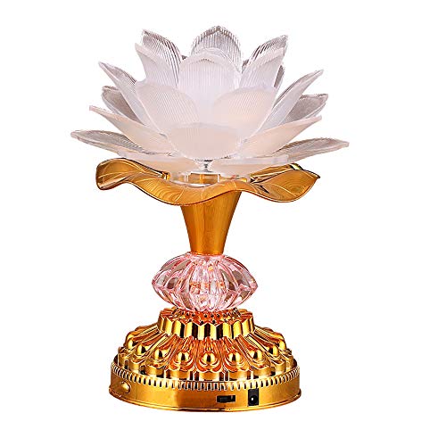 Product Cover Omeet 7 Colorful LED Lotus Buddhist Lamp, Buddha Lotus Light, Buddhist Supplies - White