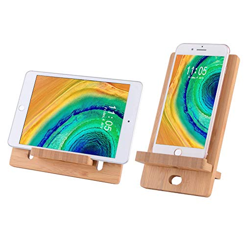 Product Cover Cell Phone Stand-Bamboo Wooden Desktop Tablet Holder-Desktop Stand Holder Cradle for All iOS & Android Smartphone, Tablets, iPad, iPhone X XS Max XR (4-8 inch)
