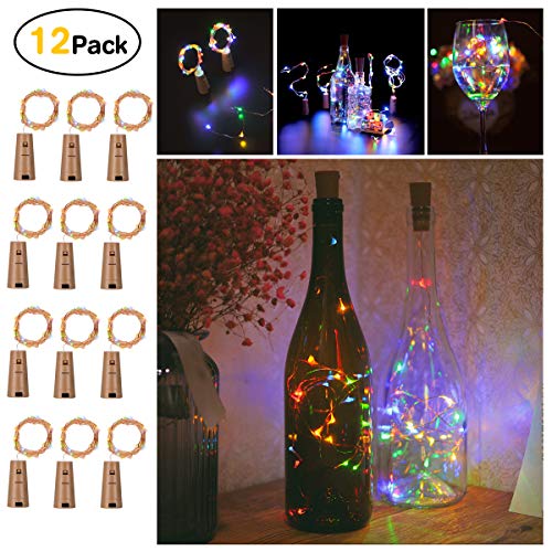 Product Cover Sanniu Bottles Lights, 12 Packs Cork Copper Starry Wine Bottle Fairy Lights for Bottle, Battery Operated Beer Bottle Lights Kit for Bedroom, Parties, Wedding, Decoration (2m/7.2ft Multi Color)