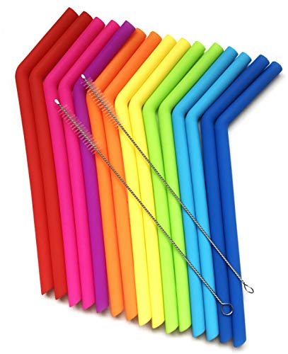 Product Cover 15 FITS All TUMBLERS Straws - Reusable Silicone Straws for 30 and 20 oz Yeti - Flexible Easy to Clean + 2 Cleaning Brushes - BPA Free, No Rubber Taste Drinking - Best Value for Money Pack