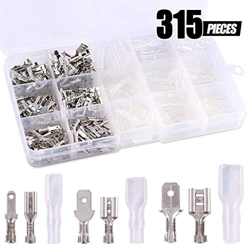 Product Cover Swpeet 315Pcs 2.8/4.8/6.3mm Male Female Spade Connectors Wire Crimp Terminal Block with Insulating Sleeve Assortment Kit Perfect for Electrical Wiring Car Audio Speaker