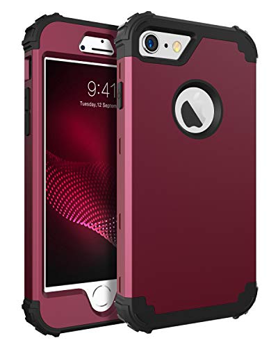 Product Cover BENTOBEN Phone Case for iPhone 6S/iPhone 6,3 in 1 Shockproof Hybrid Hard PC & Soft Silicone Bumper Heavy Duty Rugged Anti Slip Full-Body Protective Case for iPhone 6/6S (4.7 inch),Wine Red