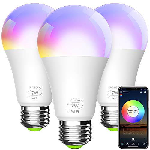 Product Cover BERENNIS Smart Light Bulb, A19 E26 RGBCW WiFi Dimmable Multicolor LED Lights, Compatible with Alexa, Google Home and IFTTT (No Hub Required) 7W (60w Equivalent) 3 Pack