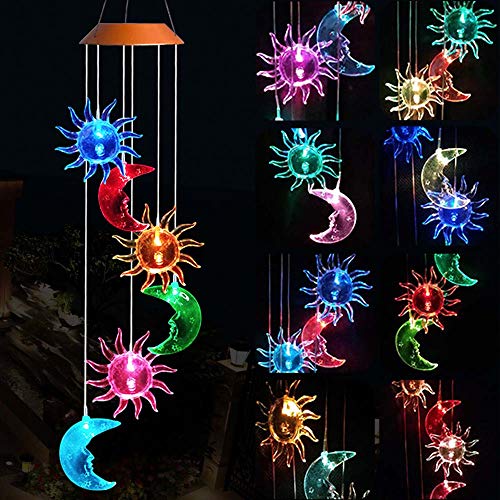 Product Cover Solar Sun Moon Wind Chimes, Outdoor Waterproof Mobile Romantic LED Color-Changing Multi Solar Sensor Powered Wind Chimes Lights for Home, Yard, Night Garden, Party, Valentines Gift, Festival Decor