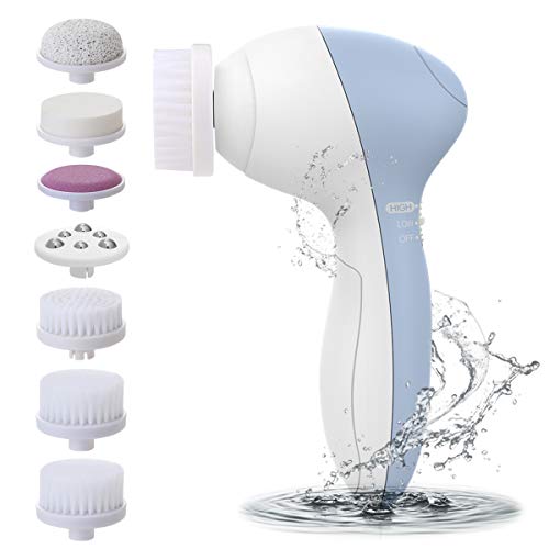 Product Cover Facial Cleansing Brush [Newest 2020], PIXNOR Waterproof Face Spin Brush with 7 Brush Heads for Deep Cleansing, Gentle Exfoliating, Removing Blackhead, Massaging
