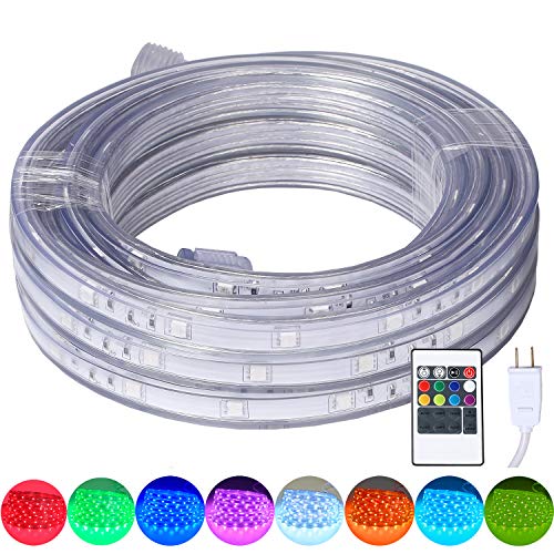 Product Cover 16.4 Feet Flat Flexible LED Rope Lights, Color Changing RGB Strip Light with Remote Control, 8 Colors Multiple Modes, Plug in Novelty Lighting, Connectable and Waterproof for Home Kitchen Outdoor Use
