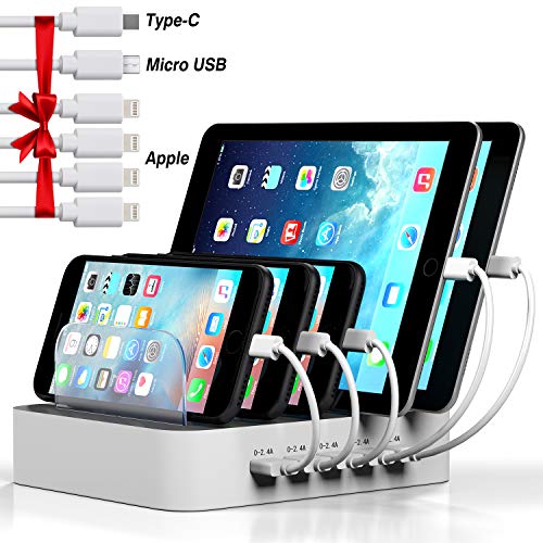 Product Cover MSTJRY USB Charging Station for Multiple Devices Organizer 5 Port Multi Device Docking Station(White, 6 Shorts Cables Included)