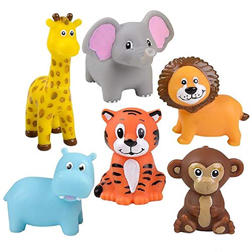 Product Cover Zoo Animals 2 Inch Vinyl Squeezable Animals - 12 Pack and 1 Vortex Eraser - Cake Toppers, Prizes, Stocking Stuffers, Animal Parties