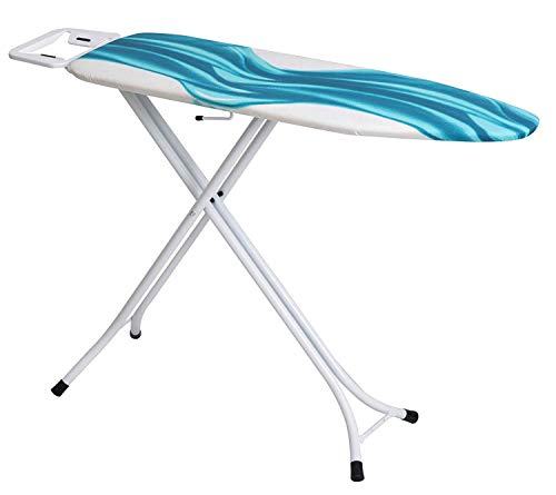 Product Cover Mabel Home Ironing Board, Adjustable Height, Deluxe, 4-Leg + Extra Cover, Blue & White Patterned