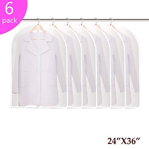 Product Cover Hauserlin Garment Bags, Pack of 6 PEVA Sturdy Suit Bags, Dust and Water Proof Cover Breathable with Full Strong Zipper Transparent Window Clothes Bags for Hanging Suit Dress Closet (24