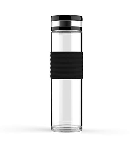 Product Cover ELDR Supply 600ml Glass Water Bottle, Easy to Clean Wide Mouth, Silicone Sleeve, Leak Proof Twist Cap, Handmade Clear Borosilicate Glass, 1 or 2-Pack (20oz / .6 Liter)