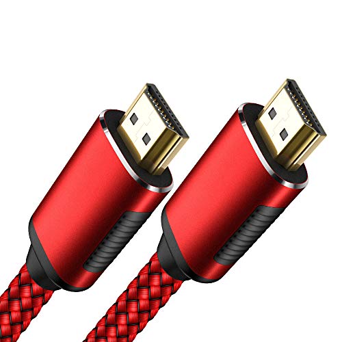 Product Cover HDMI Cable, Fisiy 4K HDMI 2.0 High Speed 6.6FT Nylon Braided Cord Gold Plated Connectors - Video 4K Ultra HD 2160p, 18Gbps, 3D, ARC, Ethernet - Compatible with Xbox Playstation PS3 PS4 Apple TV - Red