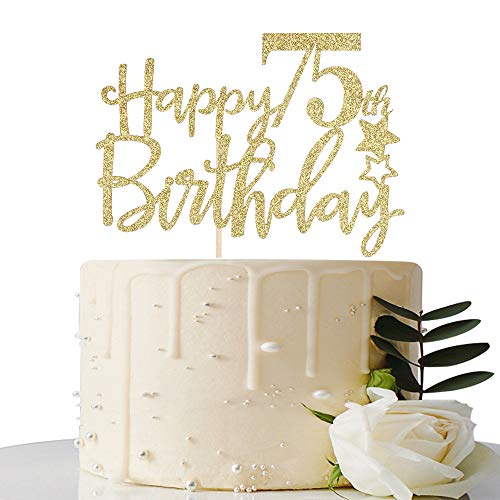 Product Cover MaiCaiffe Gold Glitter Happy 75th Birthday Cake Topper,Hello 75, Cheers to 75 Years,75 & Fabulous Party Decoration
