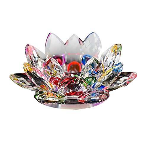 Product Cover Quaanti 7 Colors Crystal Glass Lotus Flower Candle Tea Light Holder Buddhist Candlestick Wedding Bar Party Home Decor (Colorful)