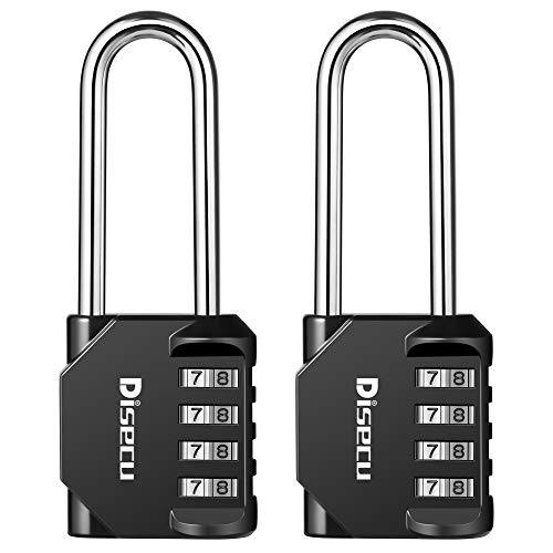 Product Cover Disecu 4 Digit Combination Lock 2.5 Inch Long Shackle and Outdoor Waterproof Resettable Padlock for Gym Locker, Hasp Cabinet, Gate, Fence, Toolbox (Black,Pack of 2)