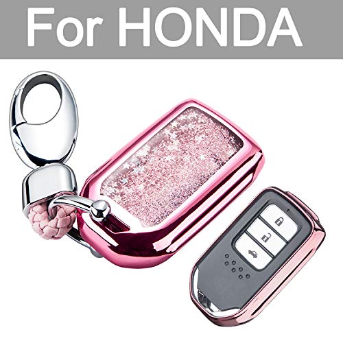 Product Cover YIJINSHENG TPU Car Key Soft Plating Protection Shell Case Cover for Honda Civic, Accord, CR-V,Pilot Smart Key Keyless Remote FOB Shell Key Chains (Pink)