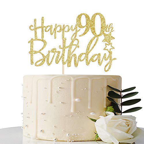 Product Cover MaiCaiffe Gold Giltter Happy 90th Birthday Cake Topper,Hello 90 Cheer to 90 Years,90 & Fabulous Party Decoration