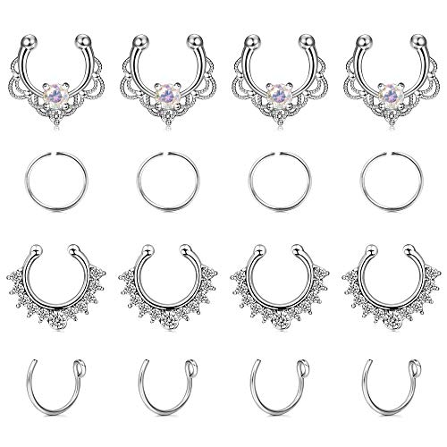 Product Cover FIBO STEEL 12-16 Pcs Stainless Steel Fake Nose Hoop Ring Septum Clip On Nose Ring Body Piercing Jewelry