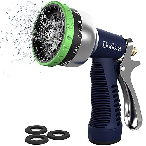 Product Cover Dodora Garden Hose Nozzle Spray Nozzle Heavy Duty Metal Hand Hose Sprayer High Pressure with 9 Adjustable Patterns for Watering Plants, Cleaning, Car Wash and Showering Dog & Pets