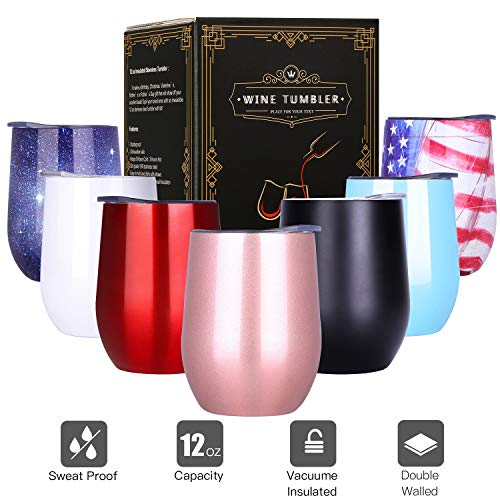 Product Cover Carlcoo WineT Tumbler with Lid, 12 oz Stainless Steel Stemless Glass, Rose Gold Double Wall Vacuum Insulated Cup for Coffee, Wine, Cocktails, Ic