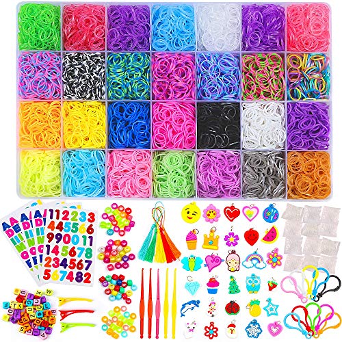 Product Cover 11900+ Rainbow Rubber Bands Refill Kit, 11,000 Loom Bands, 600 S-Clips, 52 ABC Beads, 30 Charms, 10 Backpack Hooks, 200 Beads, 5 Tassels, 5 Crochet Hooks, 3 Hair Clips, ABC Stickers by INSCRAFT