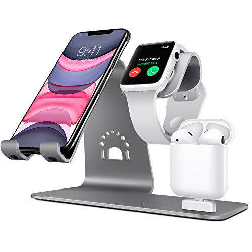 Product Cover Bestand 3 in 1 Apple iWatch Stand, Airpods Charger Dock, Phone Desktop Tablet Holder for Airpods, Apple Watch/iPhone X/8 Plus/8/7 Plus/iPad, Grey(Patenting, Airpods Charging Case NOT Included)