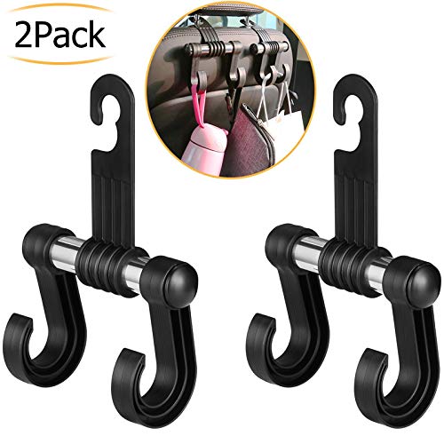 Product Cover Car-Seat-Headrest-Hooks, Set of 2 Preyda Headrest Hangers Hold Grocery Shopping Bags, Coats, Purses, Baby Supplies for Cars, Jeeps, SUVs, Trucks and More, Black Car Headrest Hooks