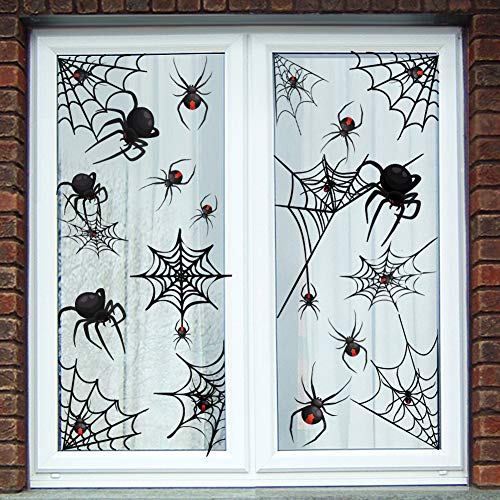 Product Cover 75PCS Spider Web Window Stickers Halloween Decorations Decals - Haunted House Party Supplies Ornaments-6 sheets