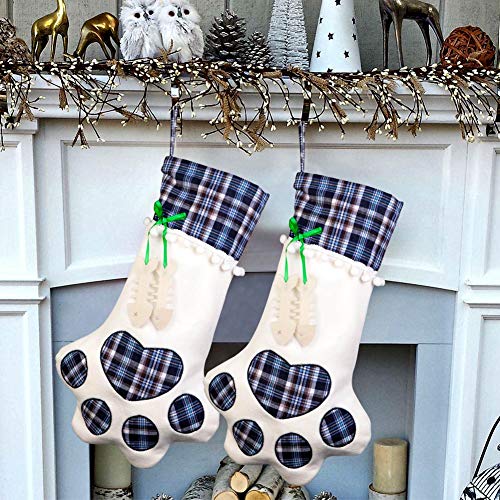 Product Cover AerWo Pet Cat Christmas Stocking Hanging Christmas Stocking with Large Paw for Christmas Tree Decorations, 18 x 11 Inches