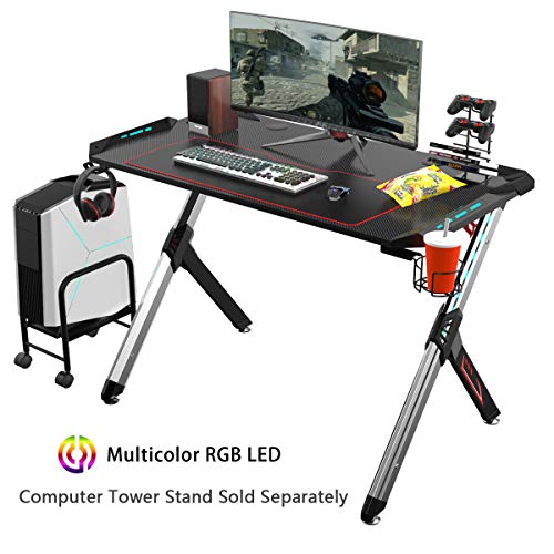 Product Cover EUREKA ERGONOMIC Gaming Desk RGB Lighting R1-S Gaming Table 44.5'' PC Desk Sturdy Easy to Assemble Computer Desk with Free Mouse pad Cup Holder Headphone Hook for Men Boy Girlfriend Son Daughter Black