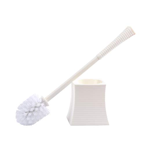Product Cover Kinsky Toilet Brush Holder, Good Grips Strong Bristles Bathroom Cleaner with Base Bowl Scrubber (White)