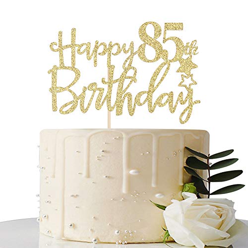 Product Cover Gold Glitter Happy 85th Birthday Cake Topper,Hello 85, Cheers to 85 Years,85 & Fabulous Party Decoration