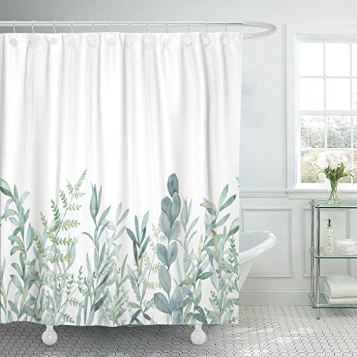 Product Cover Emvency Fabric Shower Curtain Curtains with Hooks Green Eucalyptus Watercolor Floral Pattern Botanical Artistic Border Botany Bouquet Branch Christmas Clip 60