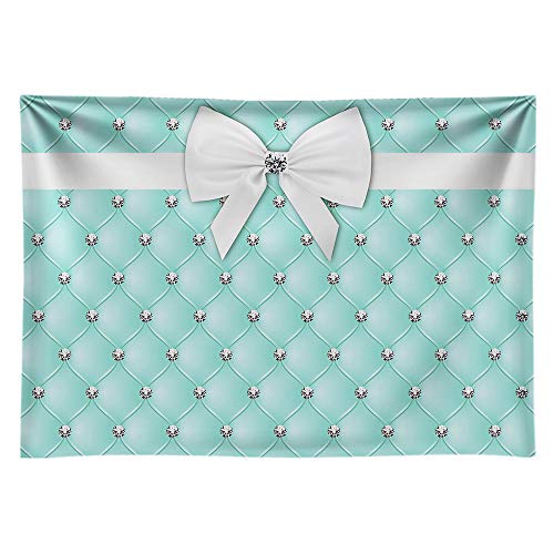 Product Cover Funnytree 7X5ft Soft Fabric Diamonds Bowknot Co Blue Tufted Backdrop Breakfast Sweet 16 Birthday Party Photography Background Bridal Shower Adults Cake Table Banner Baby Girl Photo Booth