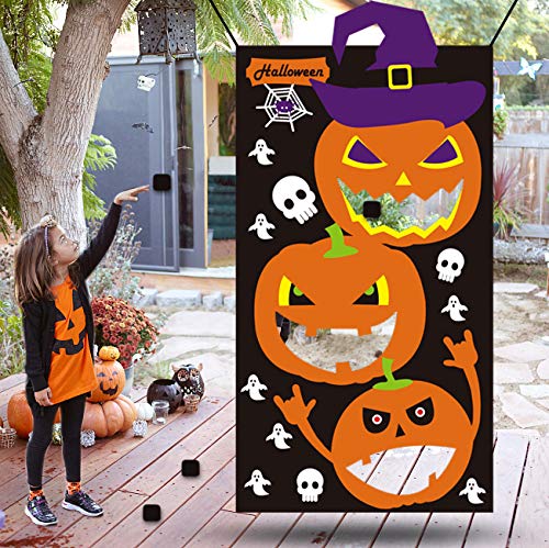 Product Cover Kids Halloween Games Party Decorations Halloween Pumpkin Party Decorations for Kids Bean Bag Toss Game Black (30