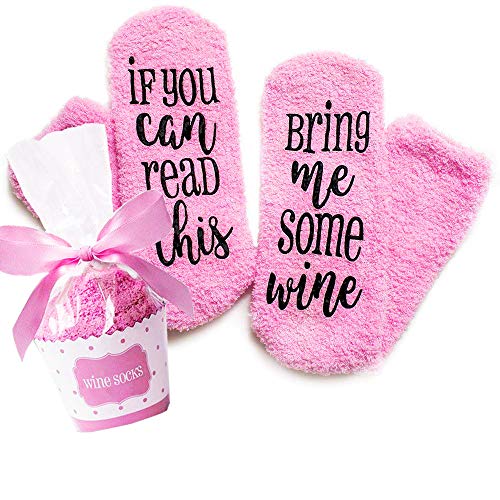 Product Cover Xpeciall Gift Wine Socks If You Can Read This Bring Me Some Wine Funny Novelty Luxury Socks - Wine Lovers Gifts for Women Under 25 Dollars (Pink)